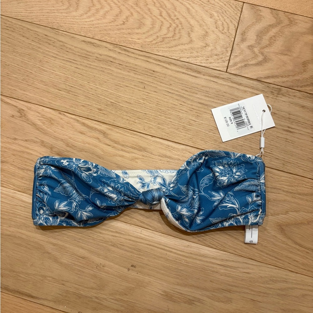 Solid & Striped Tati Strapless Bikini Top in Blue and White Floral Print - Picture 2 of 4